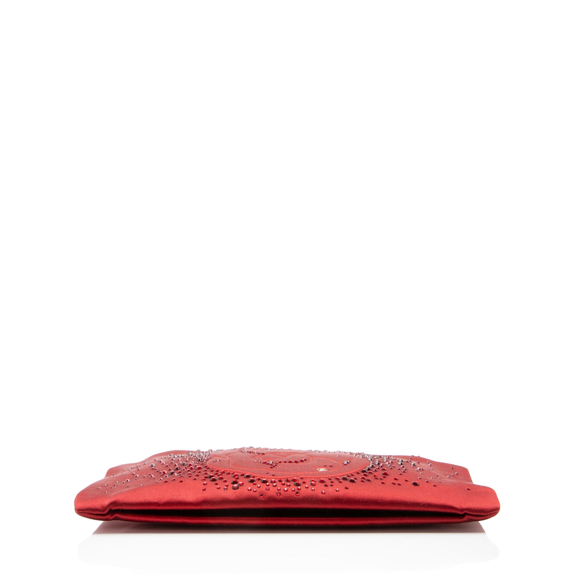 Chanel Satin Crystal Embellished Camellia Clutch on Chain