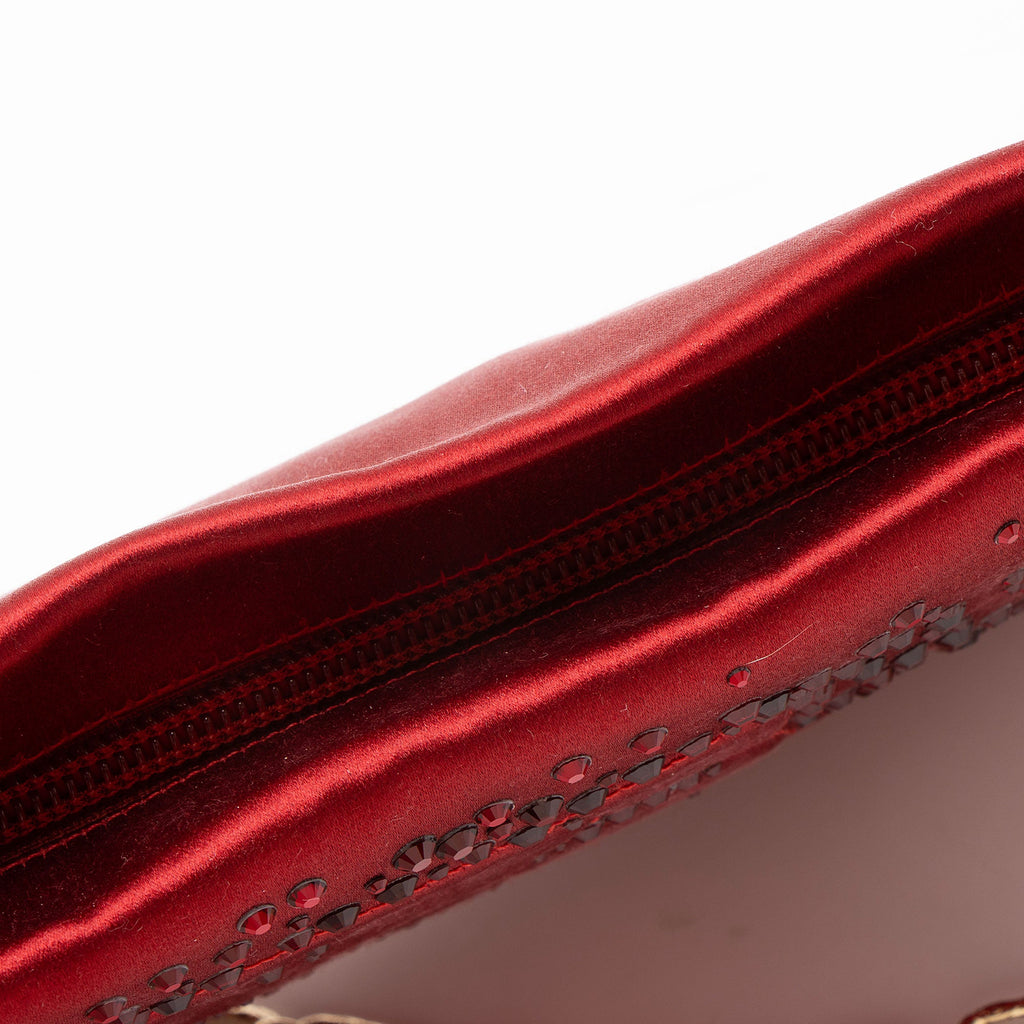 Chanel Satin Crystal Embellished Camellia Clutch on Chain
