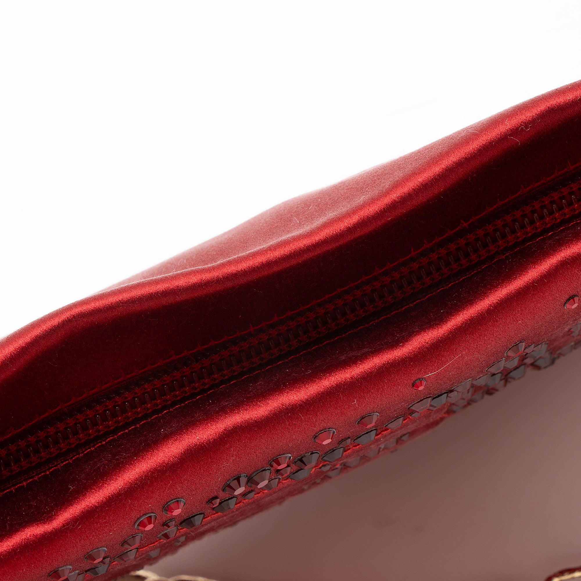 Chanel Satin Crystal Embellished Camellia Clutch on Chain