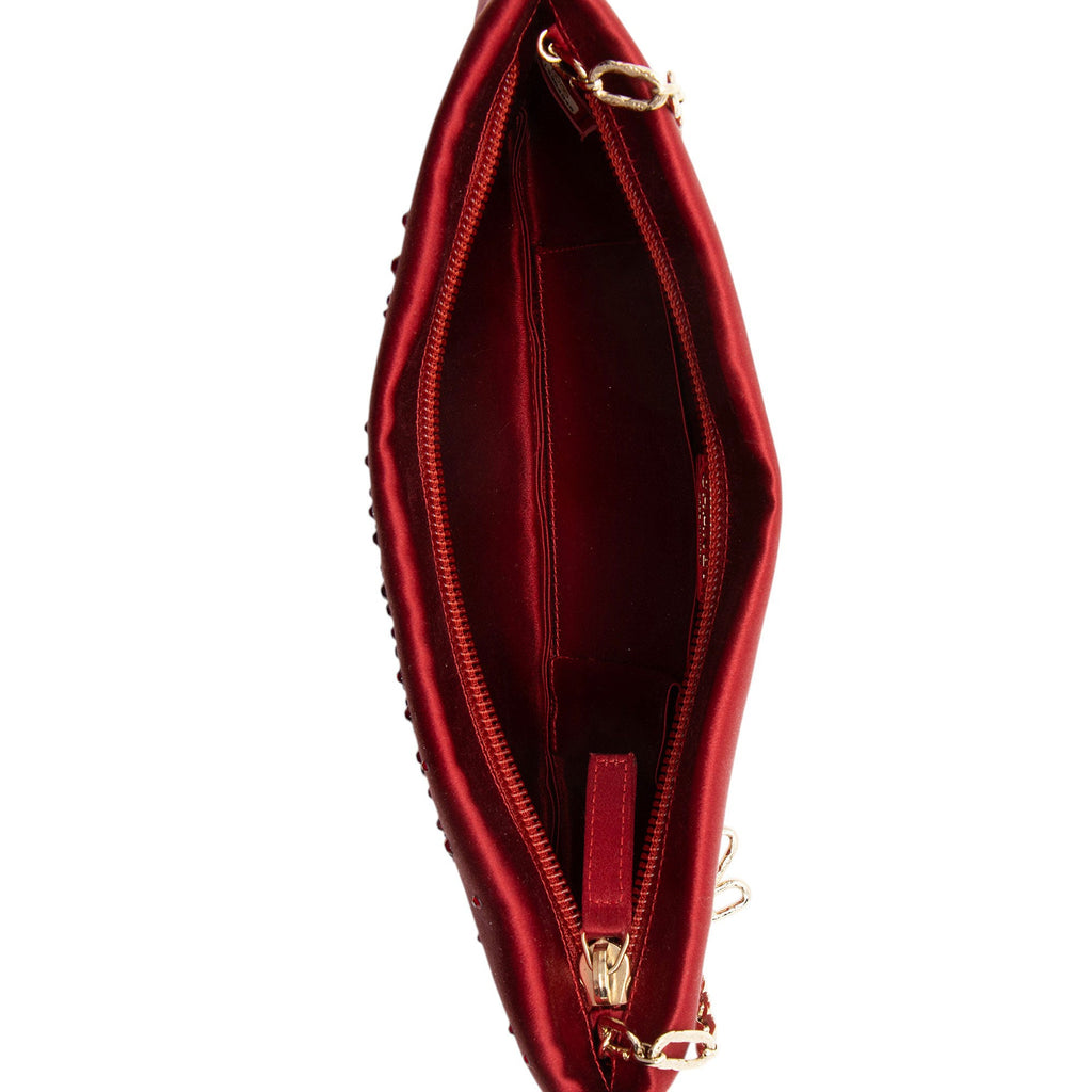 Chanel Satin Crystal Embellished Camellia Clutch on Chain