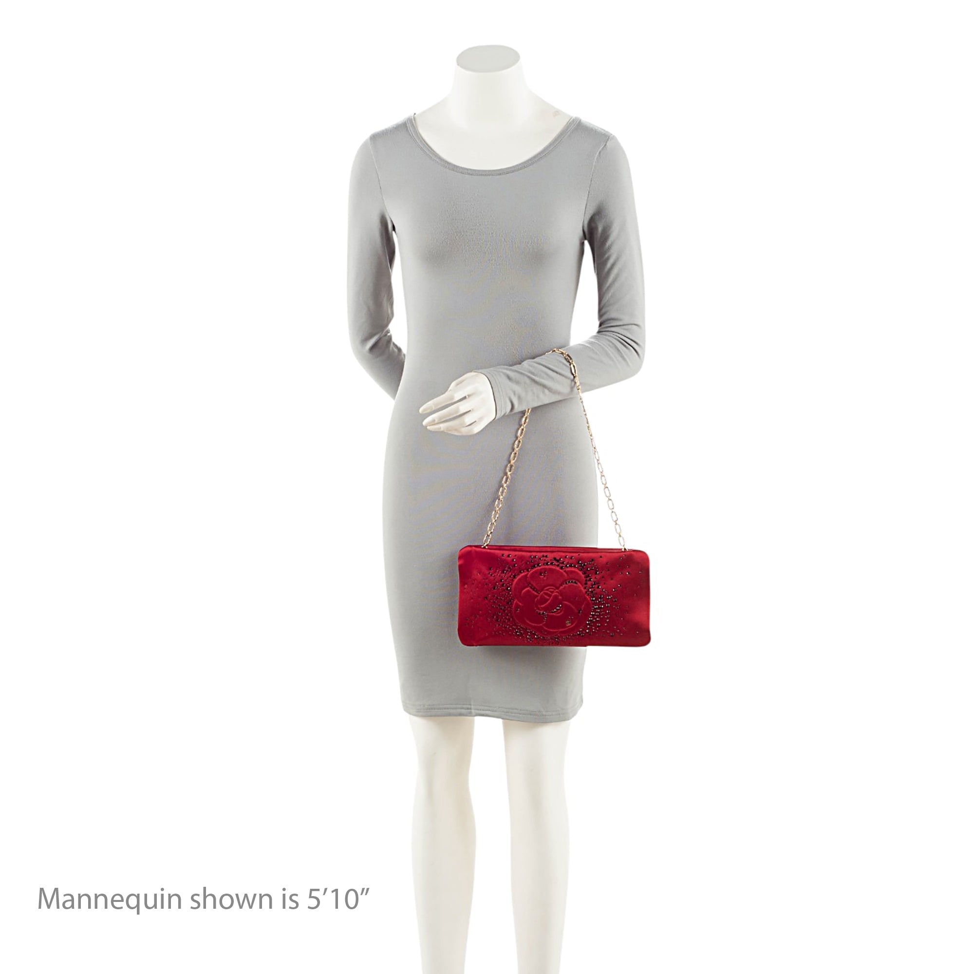 Chanel Satin Crystal Embellished Camellia Clutch on Chain