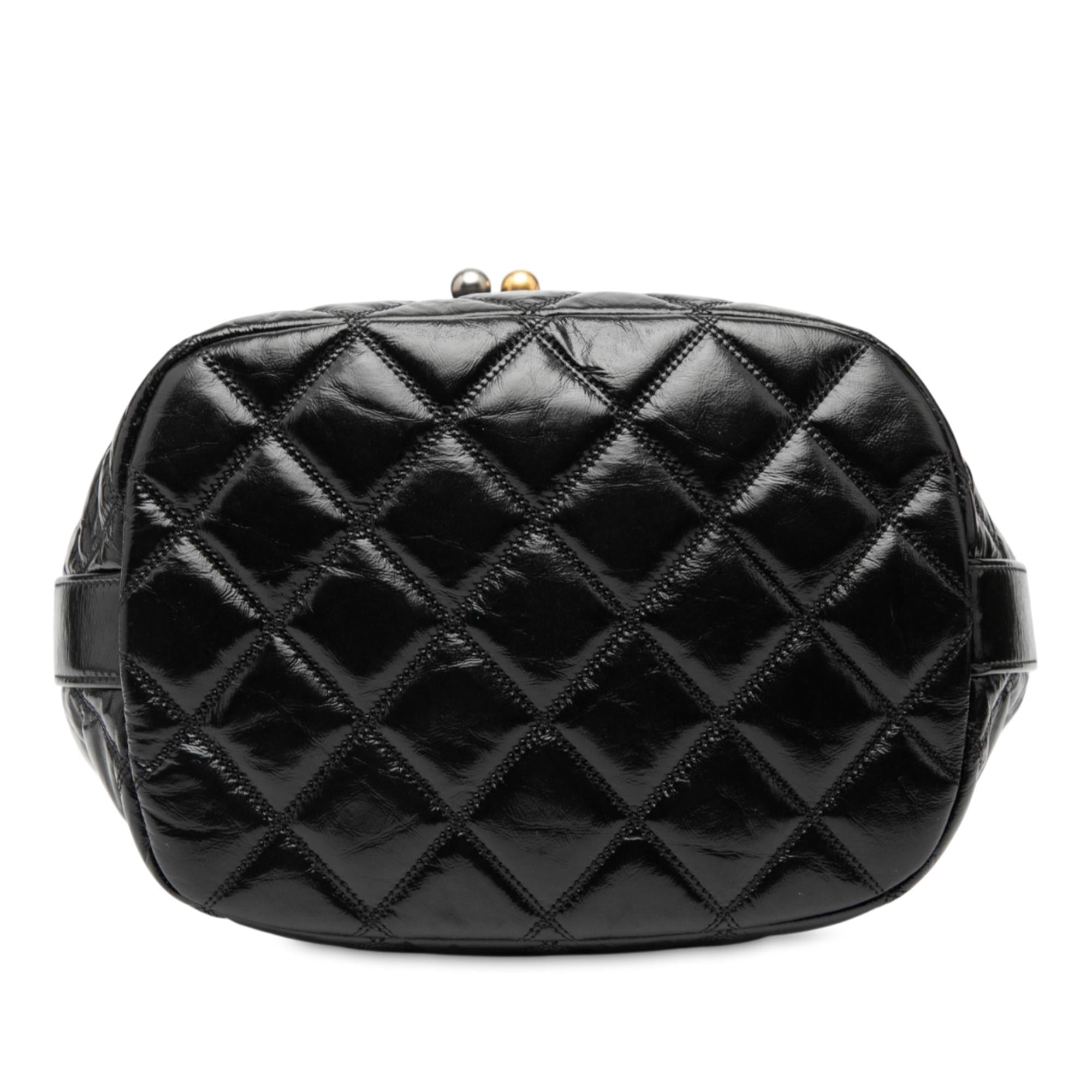 Chanel Shiny Aged Calfskin CC Chain Drawstring Bucket Bag