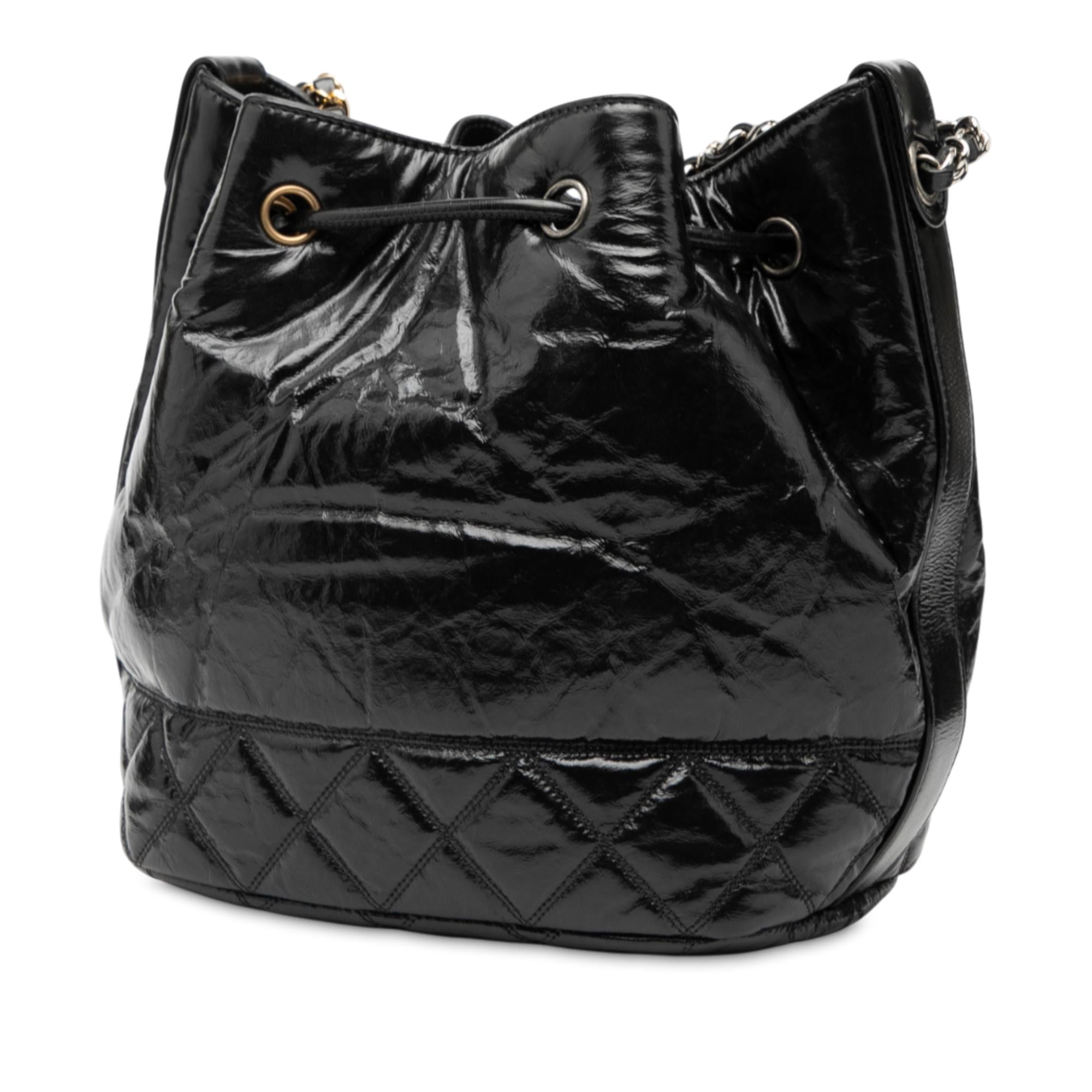 Chanel Shiny Aged Calfskin CC Chain Drawstring Bucket Bag