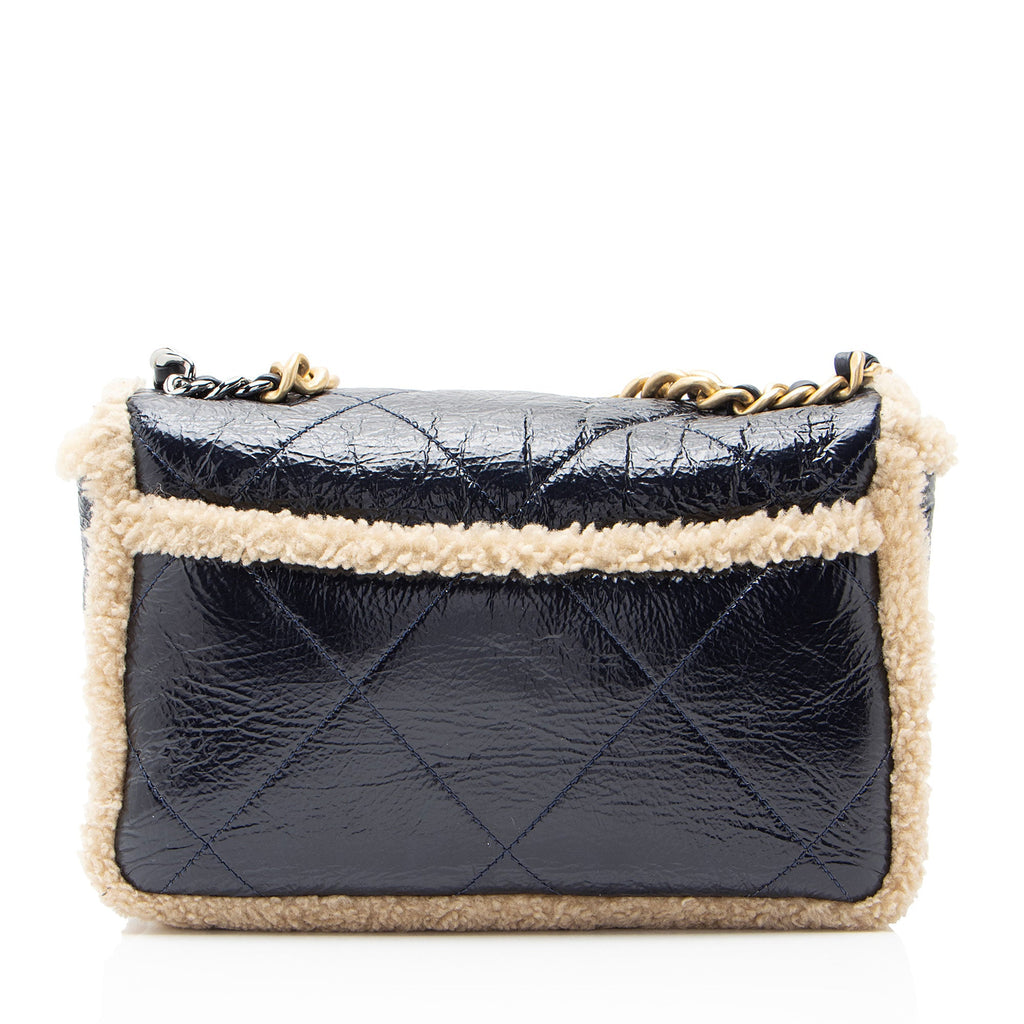Chanel Shiny Crumpled Calfskin Shearling 19 Medium Flap Shoulder Bag