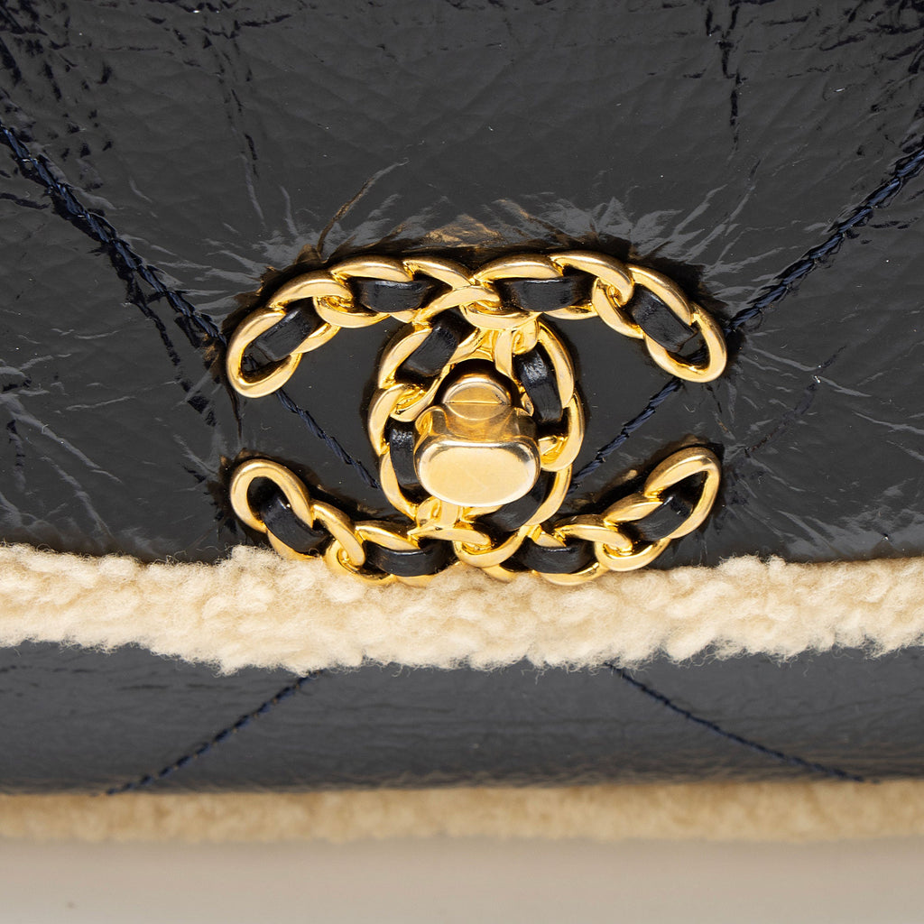 Chanel Shiny Crumpled Calfskin Shearling 19 Medium Flap Shoulder Bag