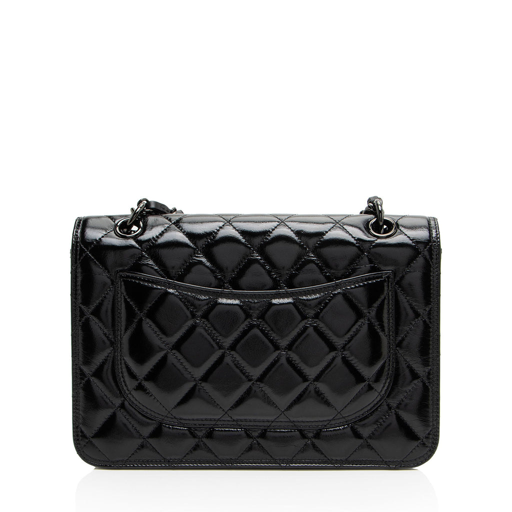 Chanel Shiny Crumpled Calfskin So Black Double You Flap Bag