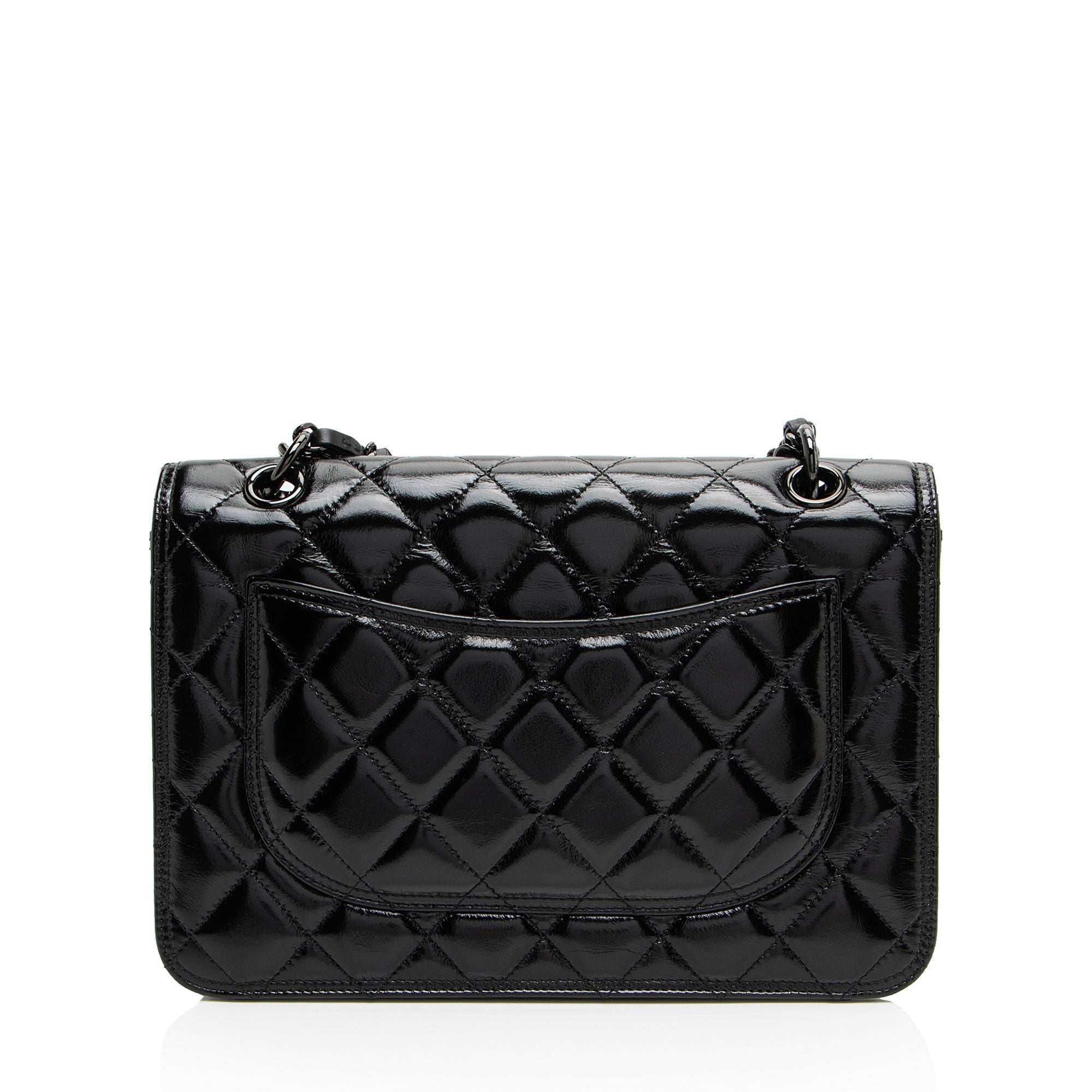 Chanel Shiny Crumpled Calfskin So Black Double You Flap Bag