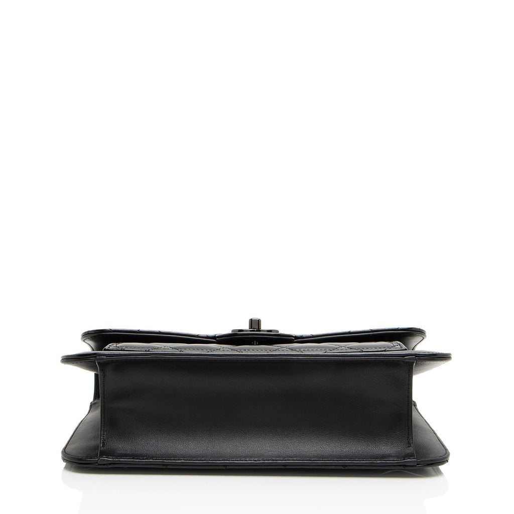 Chanel Shiny Crumpled Calfskin So Black Double You Flap Bag