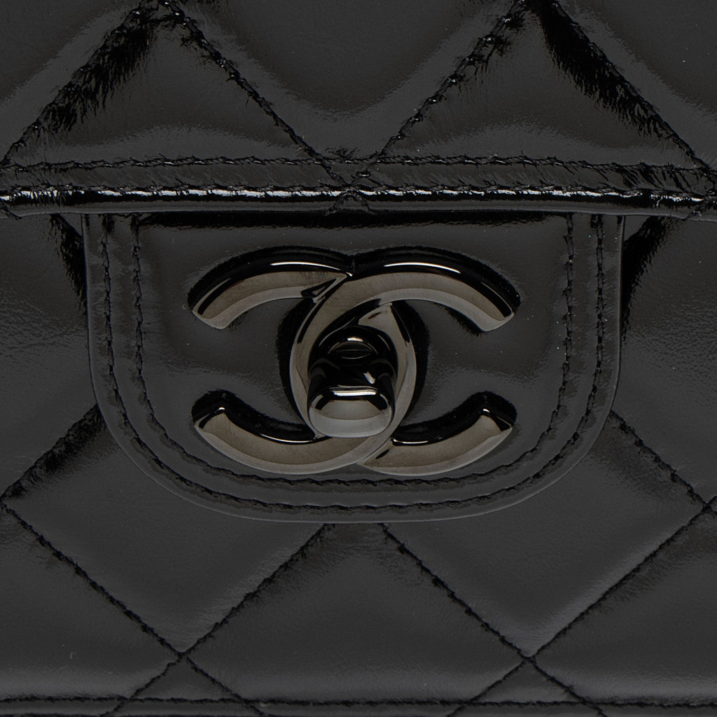 Chanel Shiny Crumpled Calfskin So Black Double You Flap Bag