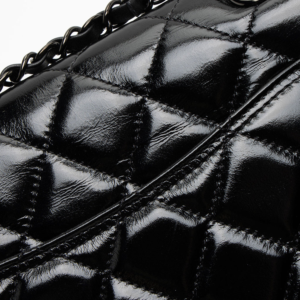 Chanel Shiny Crumpled Calfskin So Black Double You Flap Bag