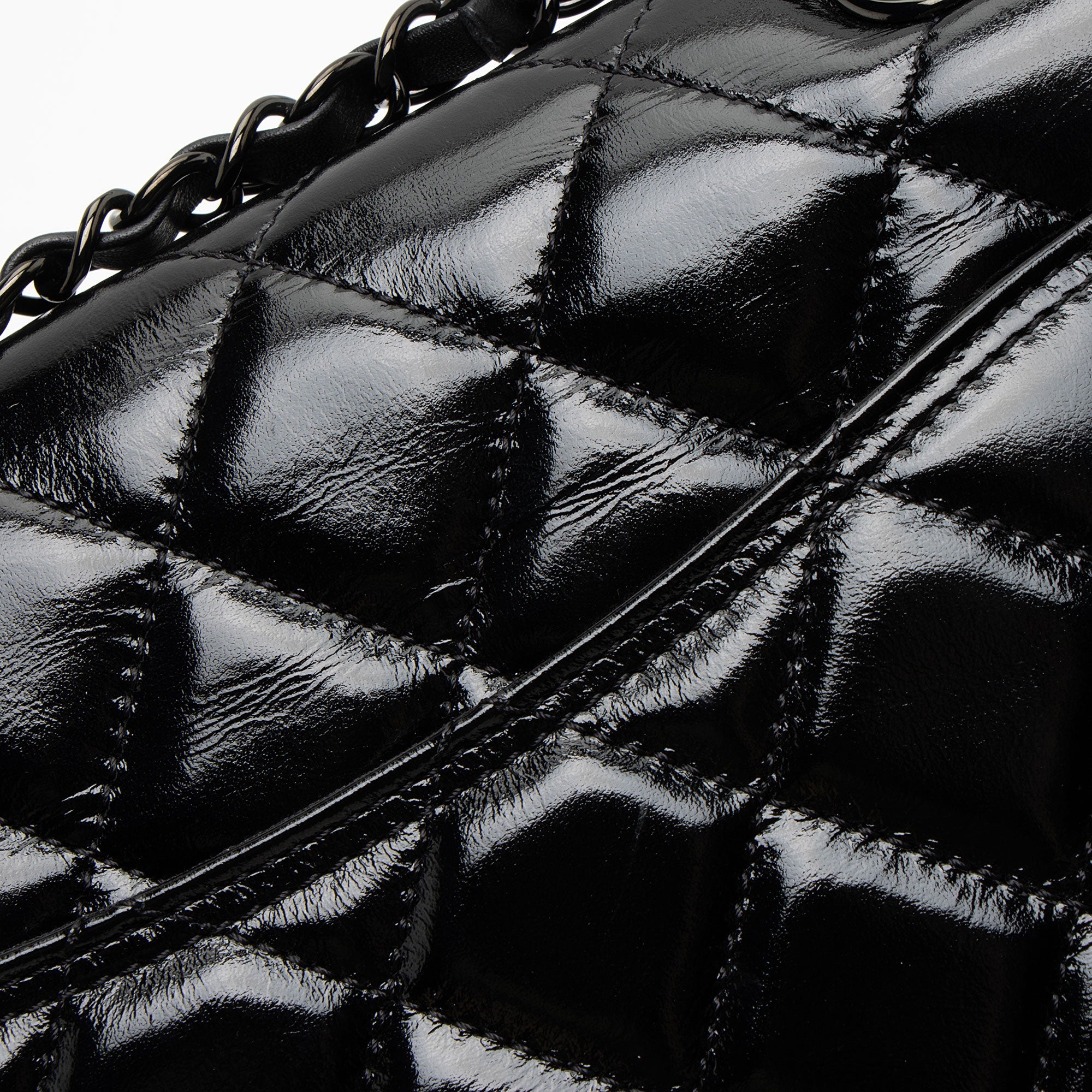 Chanel Shiny Crumpled Calfskin So Black Double You Flap Bag