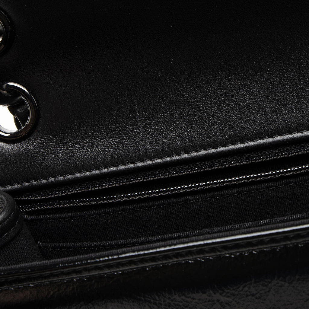Chanel Shiny Crumpled Calfskin So Black Double You Flap Bag