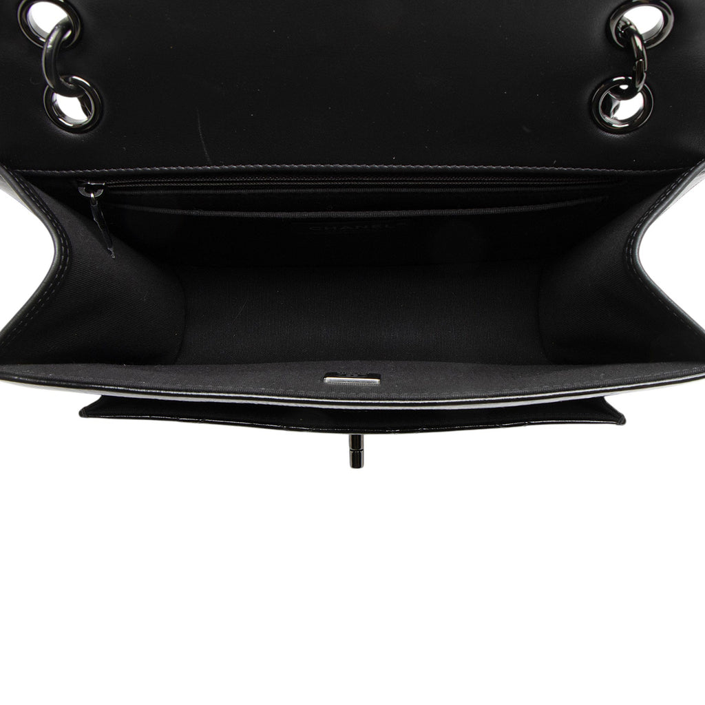Chanel Shiny Crumpled Calfskin So Black Double You Flap Bag