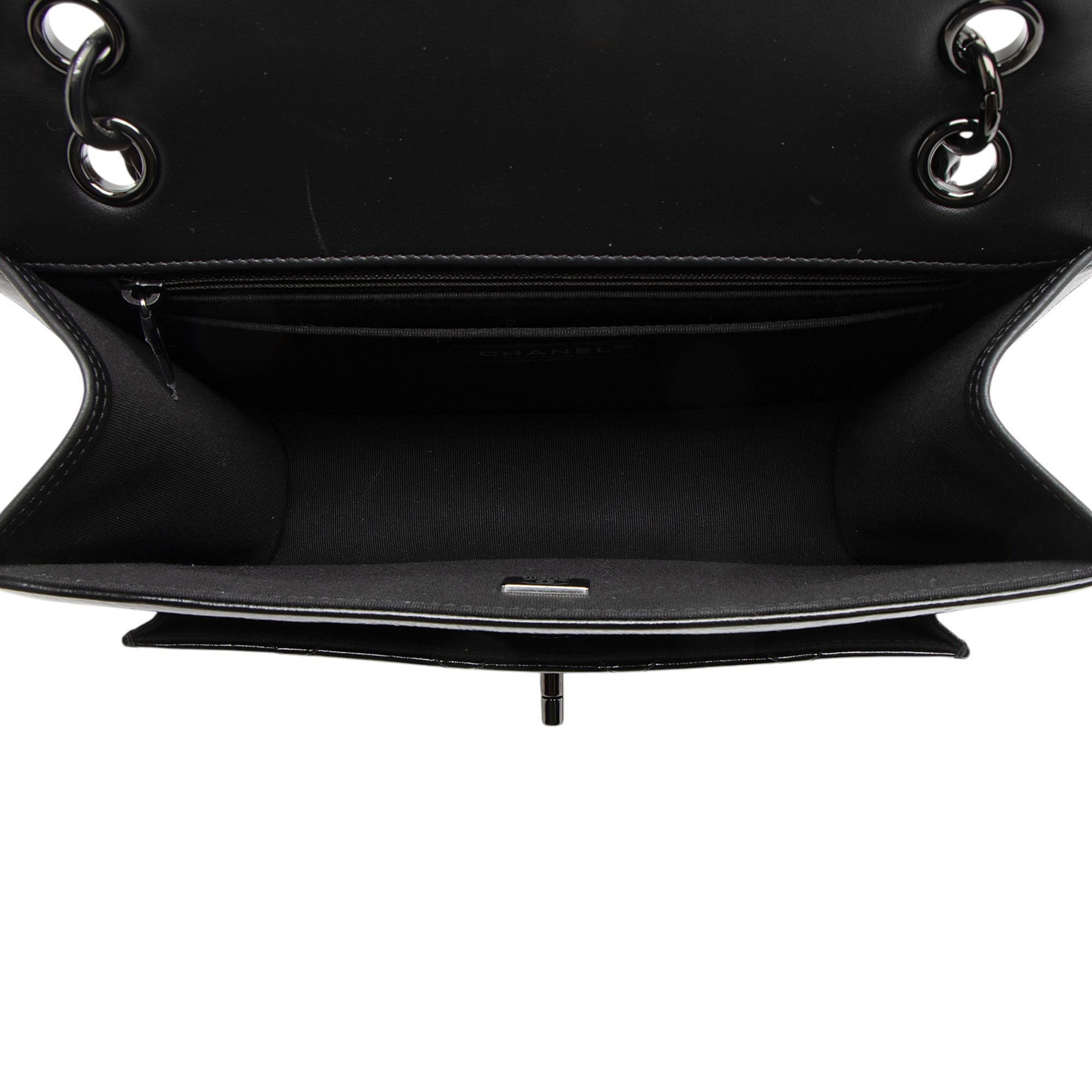 Chanel Shiny Crumpled Calfskin So Black Double You Flap Bag