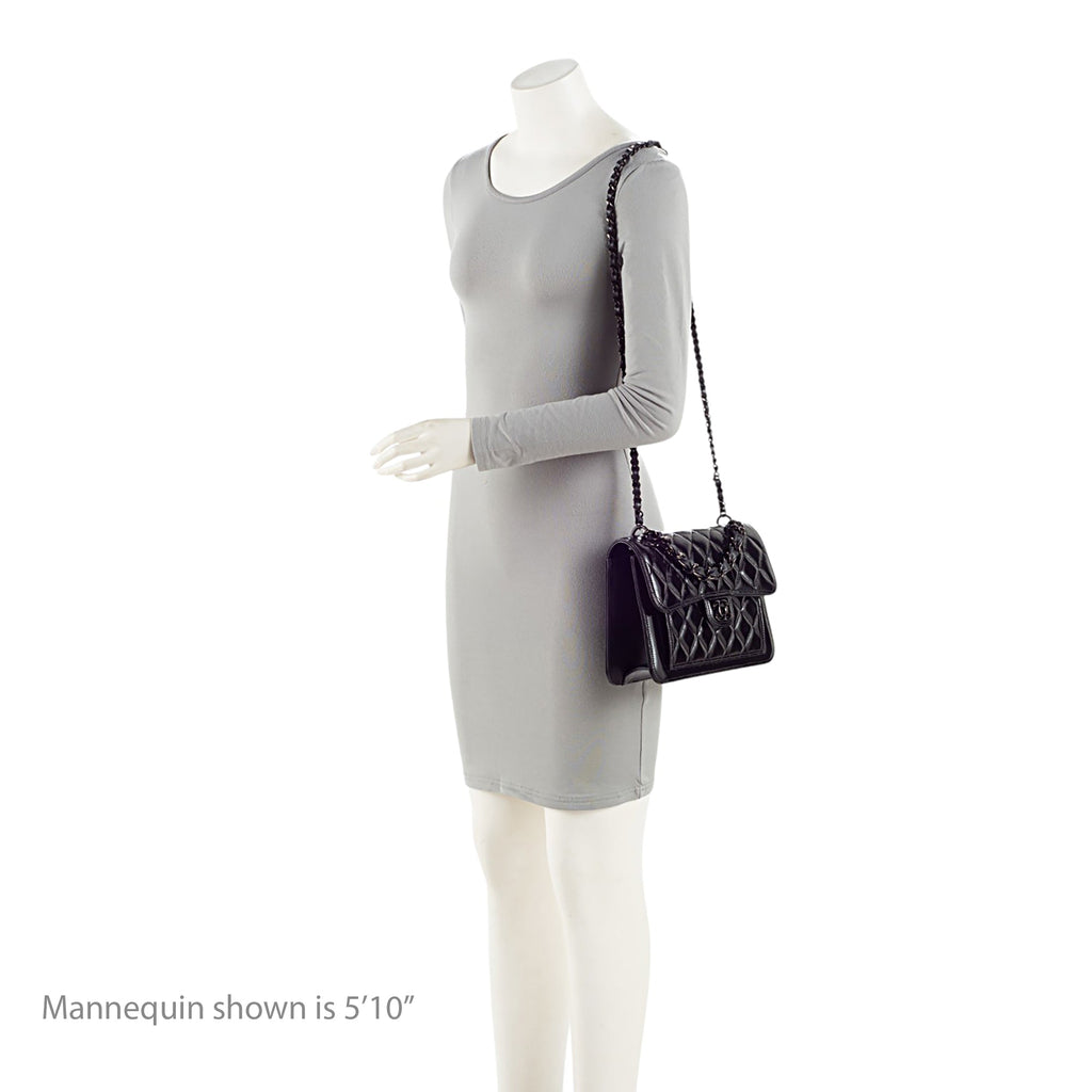 Chanel Shiny Crumpled Calfskin So Black Double You Flap Bag
