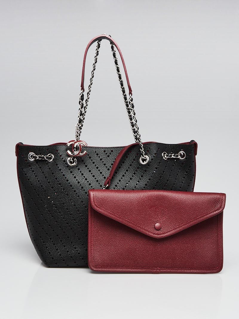 Chanel Perforated Grained Calfskin Accordion Shopping Tote With Pouch