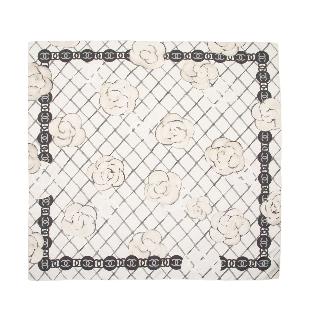 Chanel Silk Camellia CC Square Scarf (SHF-uNAJam)