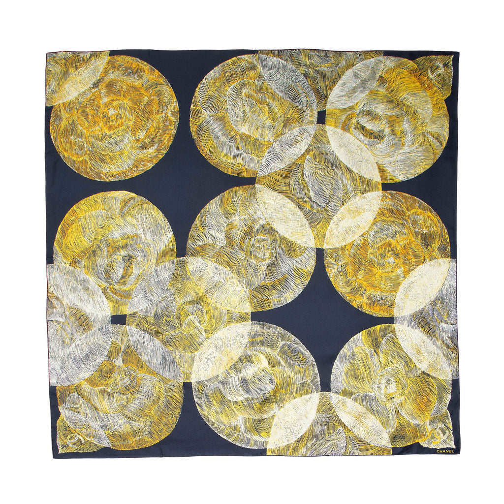 Chanel Silk Camellia Moons 90cm Scarf