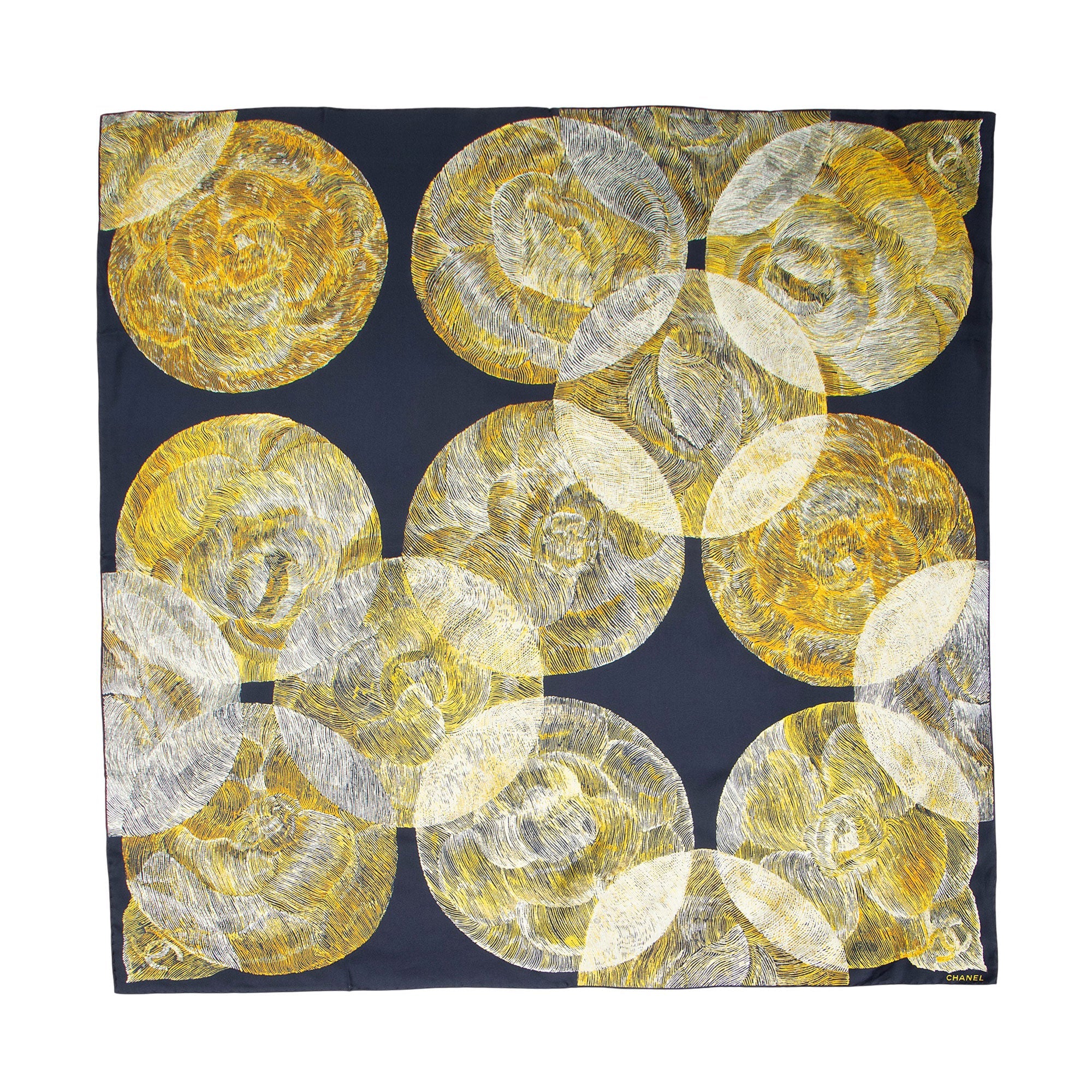 Chanel Silk Camellia Moons 90cm Scarf