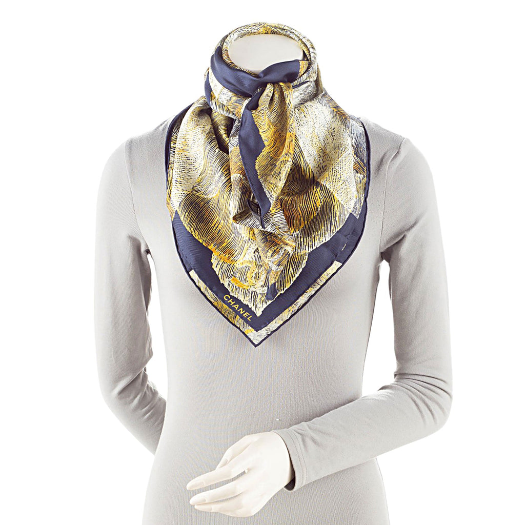 Chanel Silk Camellia Moons 90cm Scarf
