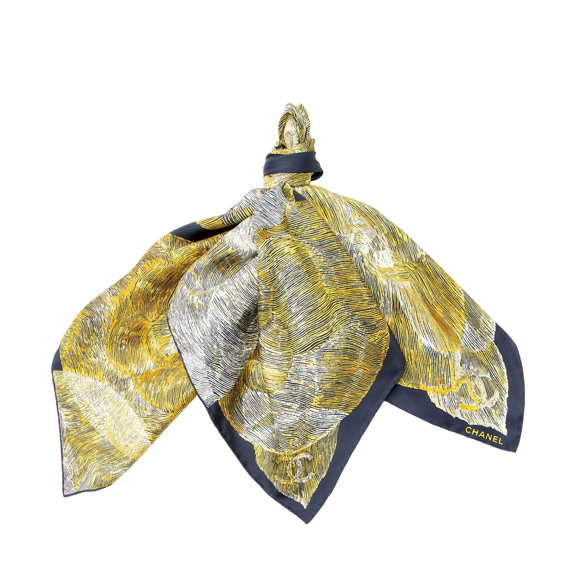 Chanel Silk Camellia Moons 90cm Scarf