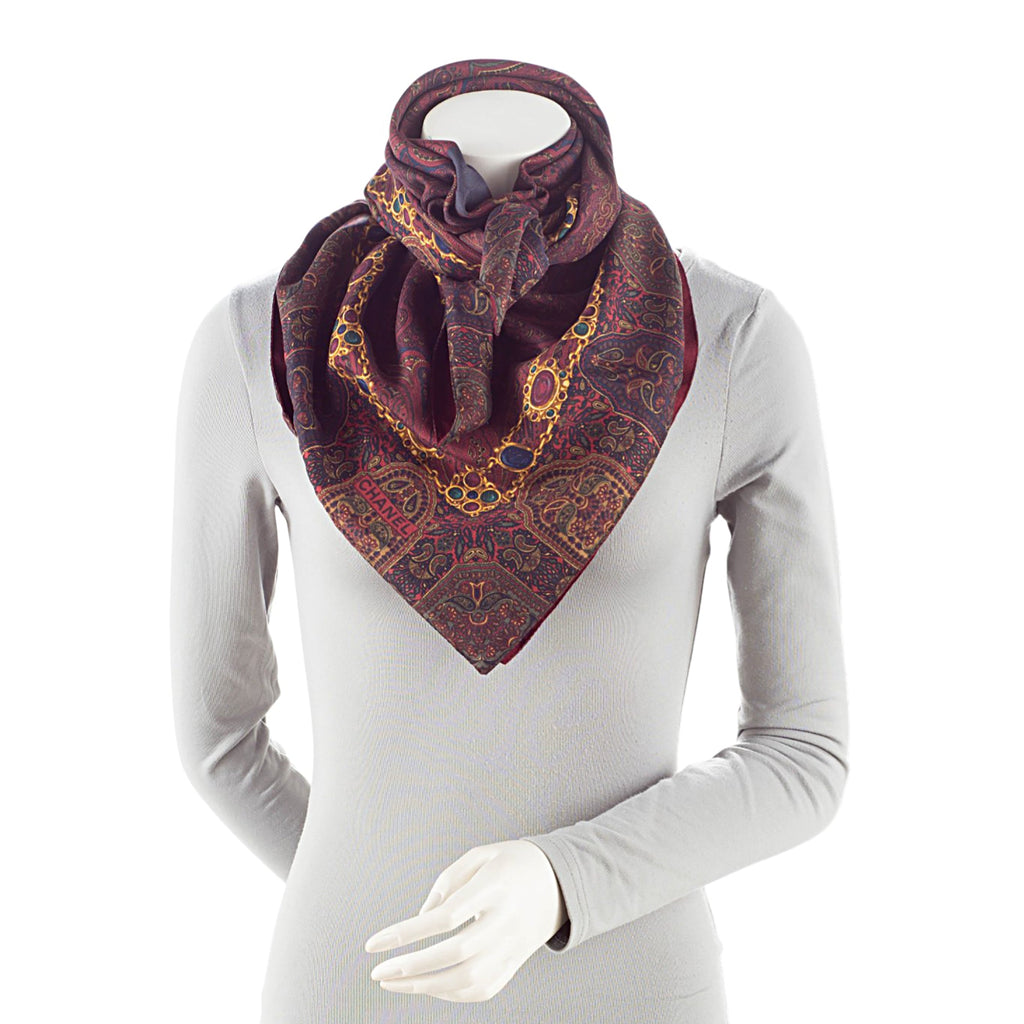 Chanel Vintage Silk Wool Paisley 90cm Scarf