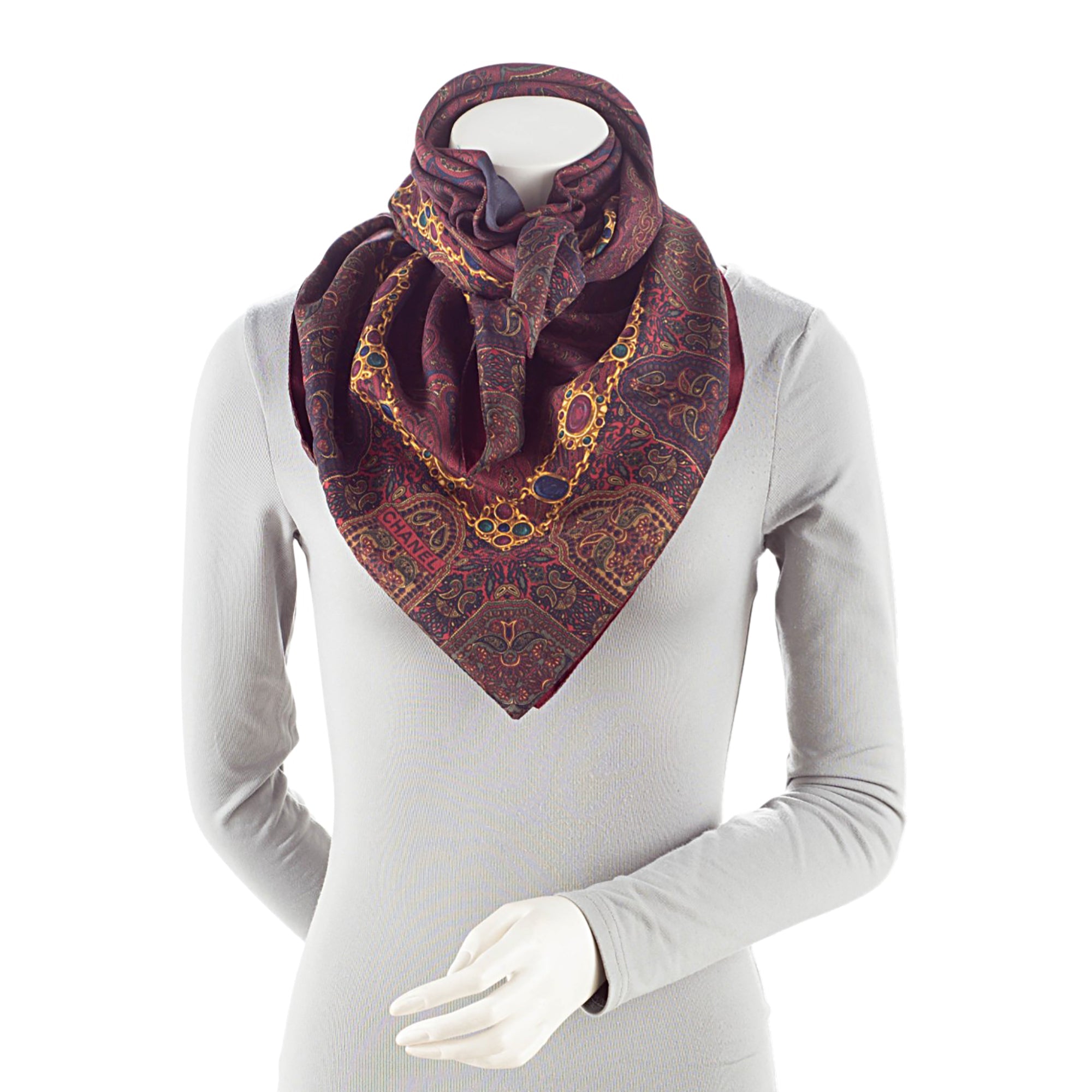 Chanel Vintage Silk Wool Paisley 90cm Scarf