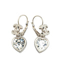Chanel Silver CC Crystal Heart Drop Lever Back Earrings