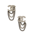 Chanel Silver Crystal CC Chain Earrings