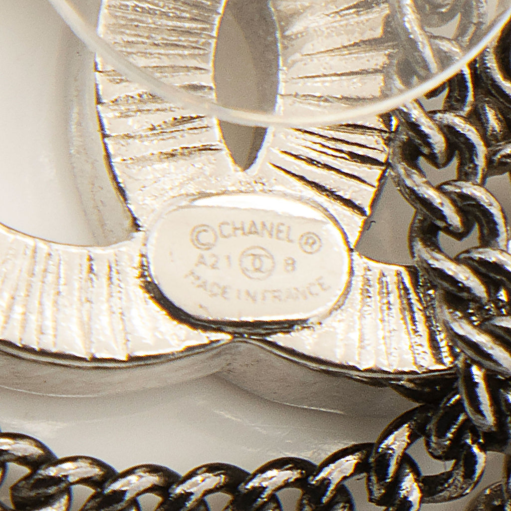 Chanel Silver Crystal CC Chain Earrings