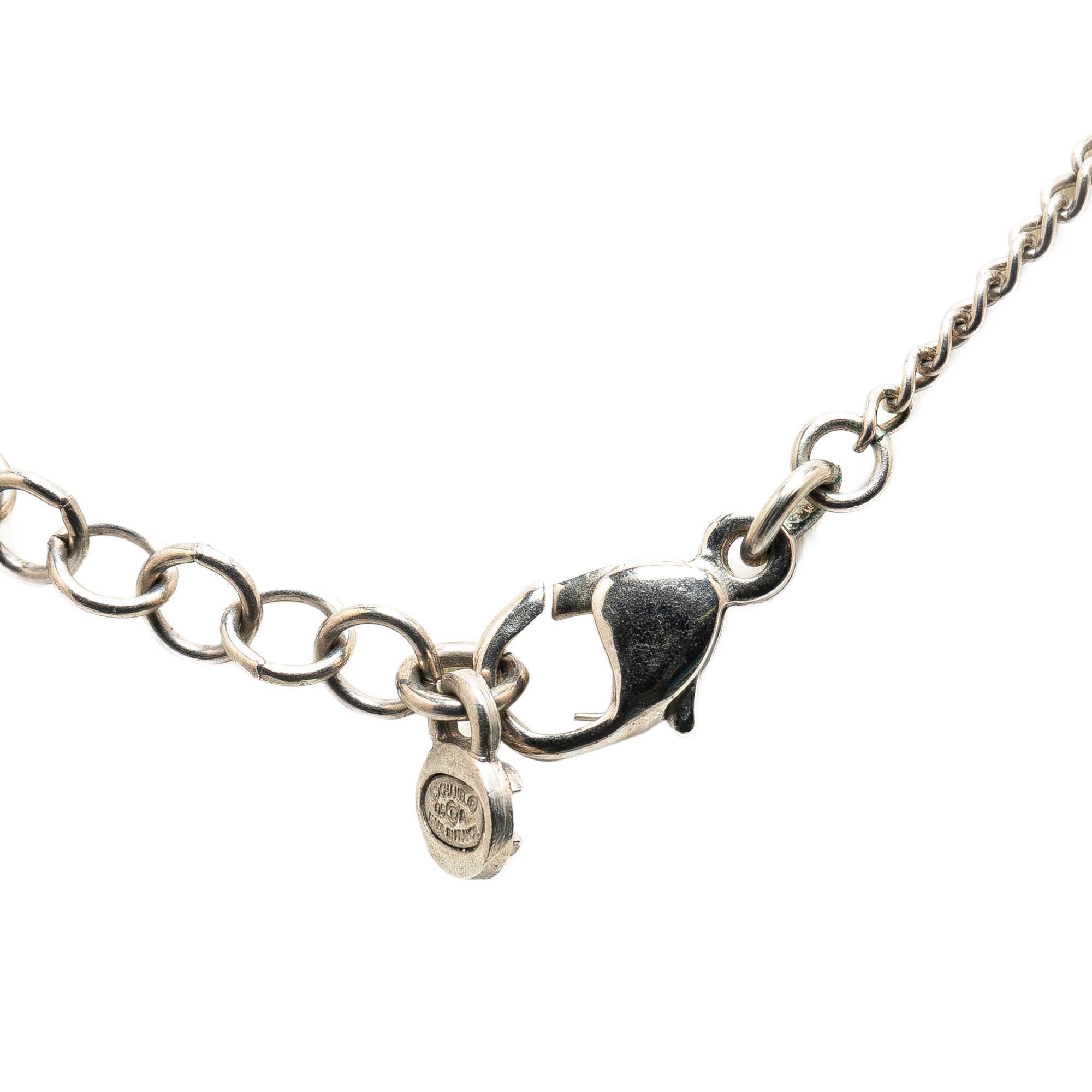 Chanel Silver Plated CC Camellia Charms Necklace
