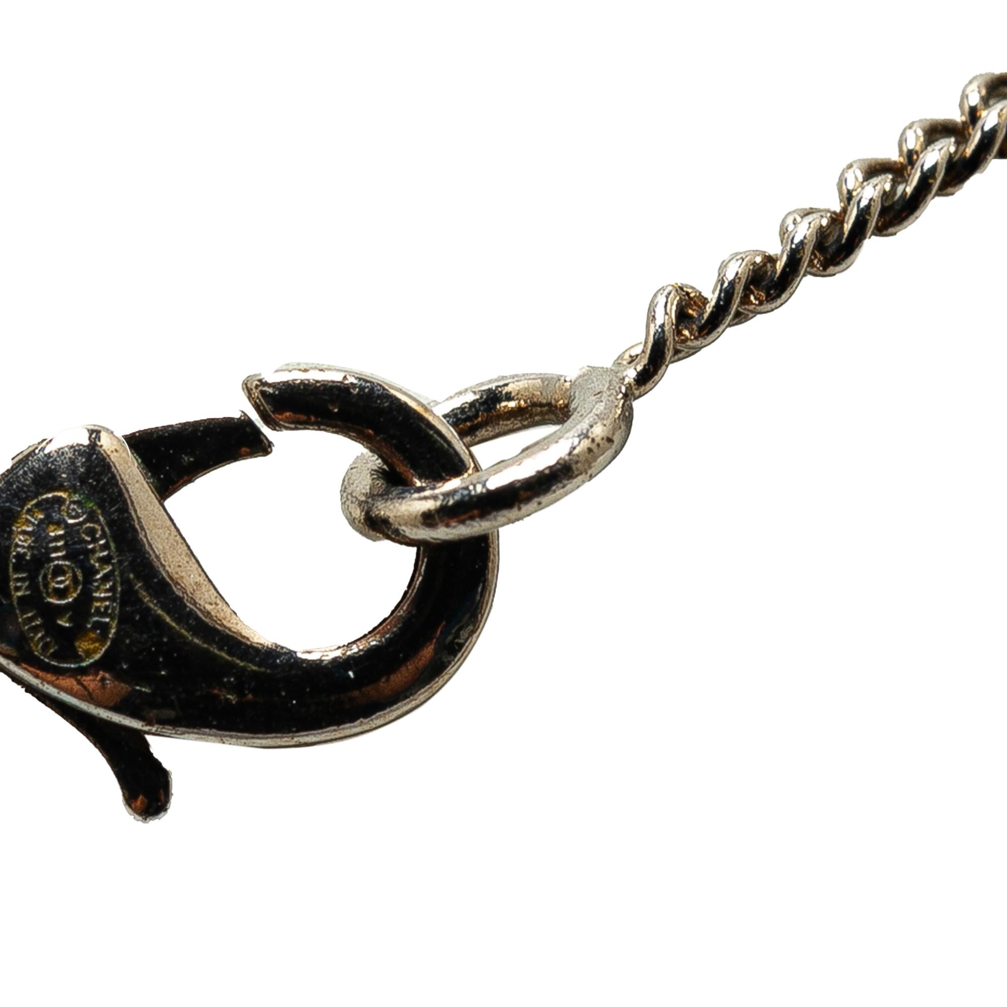 Chanel Silver Plated CC Rhinestones Pendant Necklace