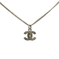 Chanel Silver Plated CC Rhinestones Pendant Necklace