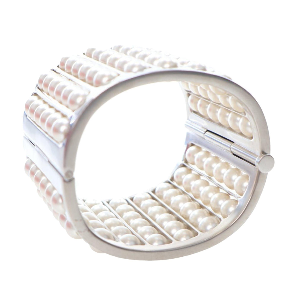 Chanel Silver Plated Wide Pearl Cuff Bracelet