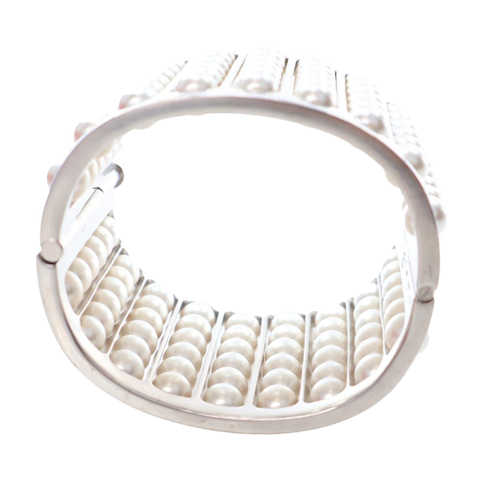 Chanel Silver Plated Wide Pearl Cuff Bracelet