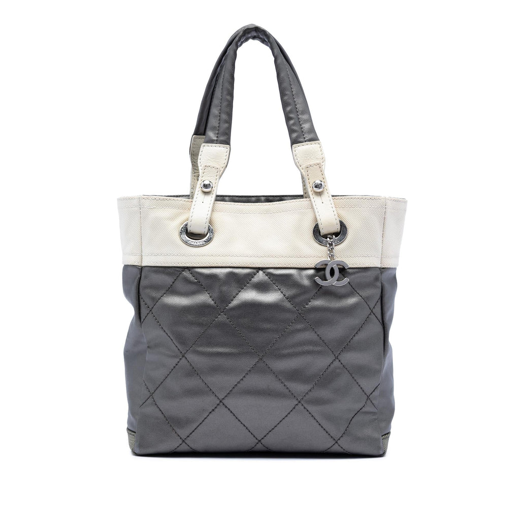 Chanel Small Bicolor Quilted Coated Canvas Paris Biarritz Tote