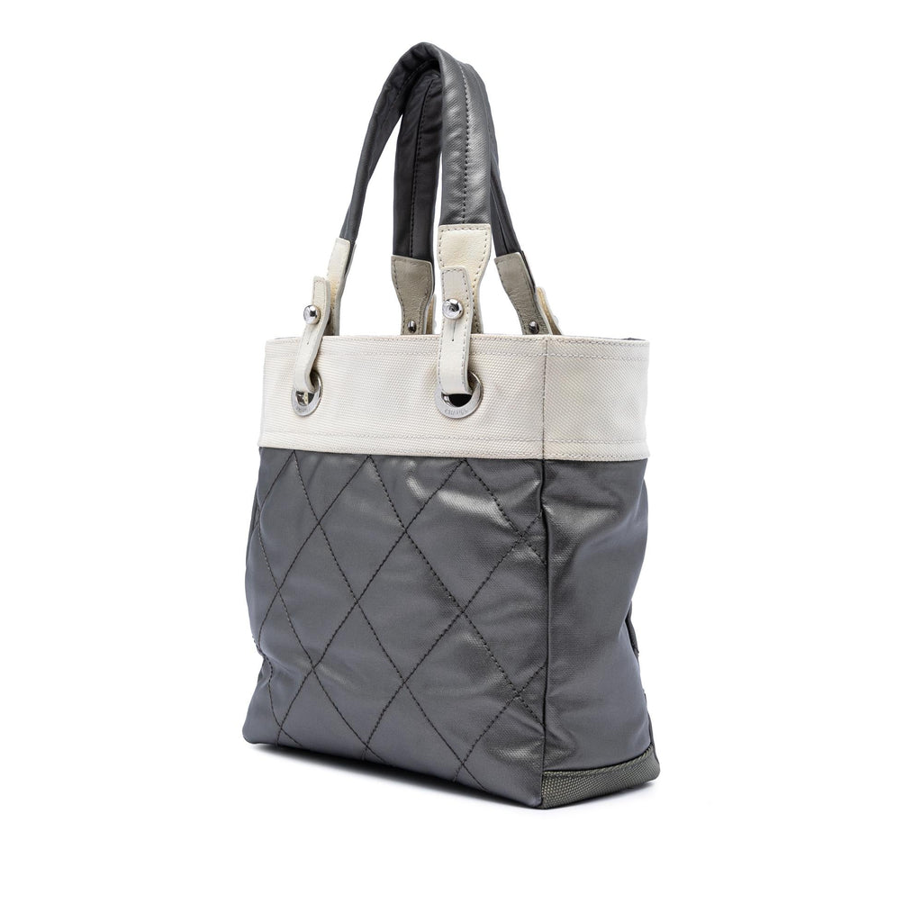 Chanel Small Bicolor Quilted Coated Canvas Paris Biarritz Tote