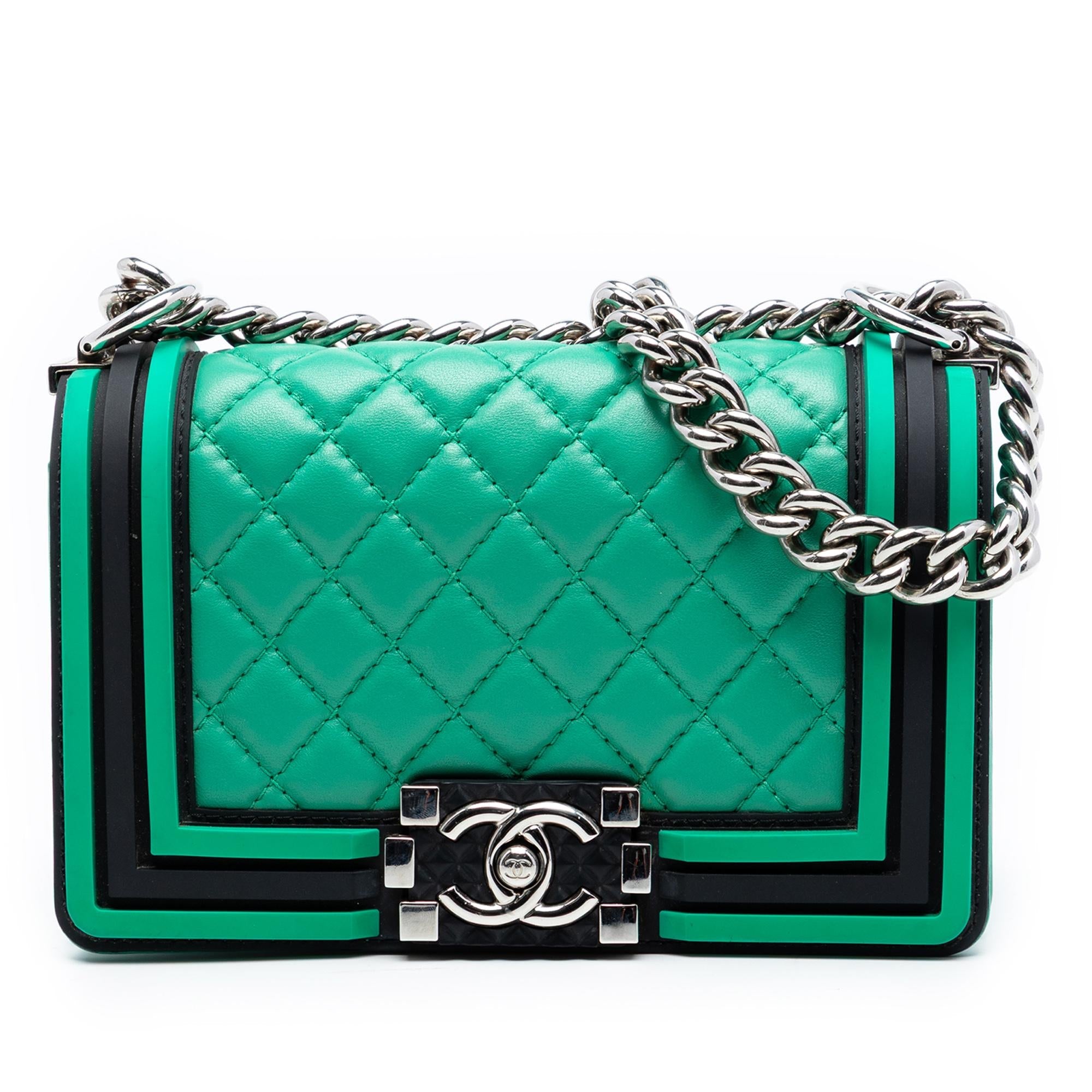 Chanel Small Bicolor Quilted Lambskin and Rubber Boy Flap