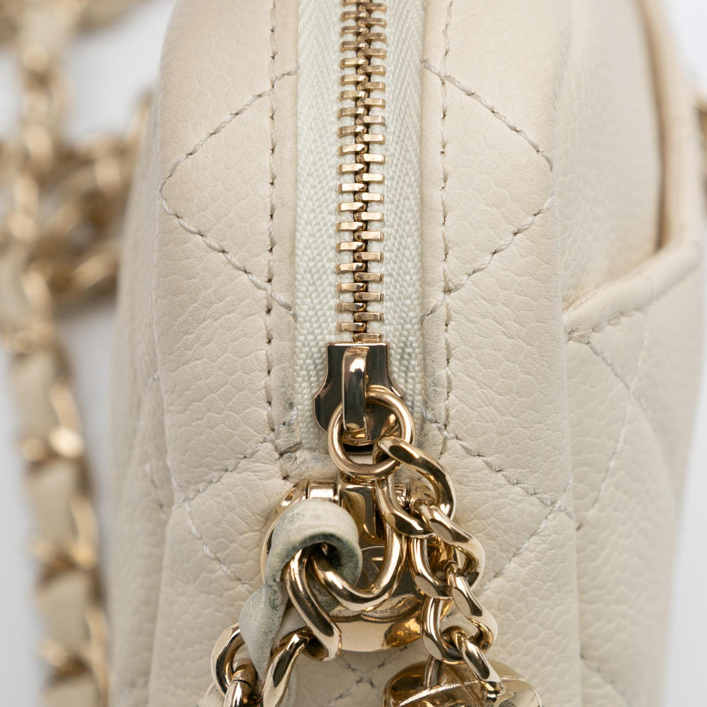 Chanel Small CC Flat Quilted Caviar Camera Bag