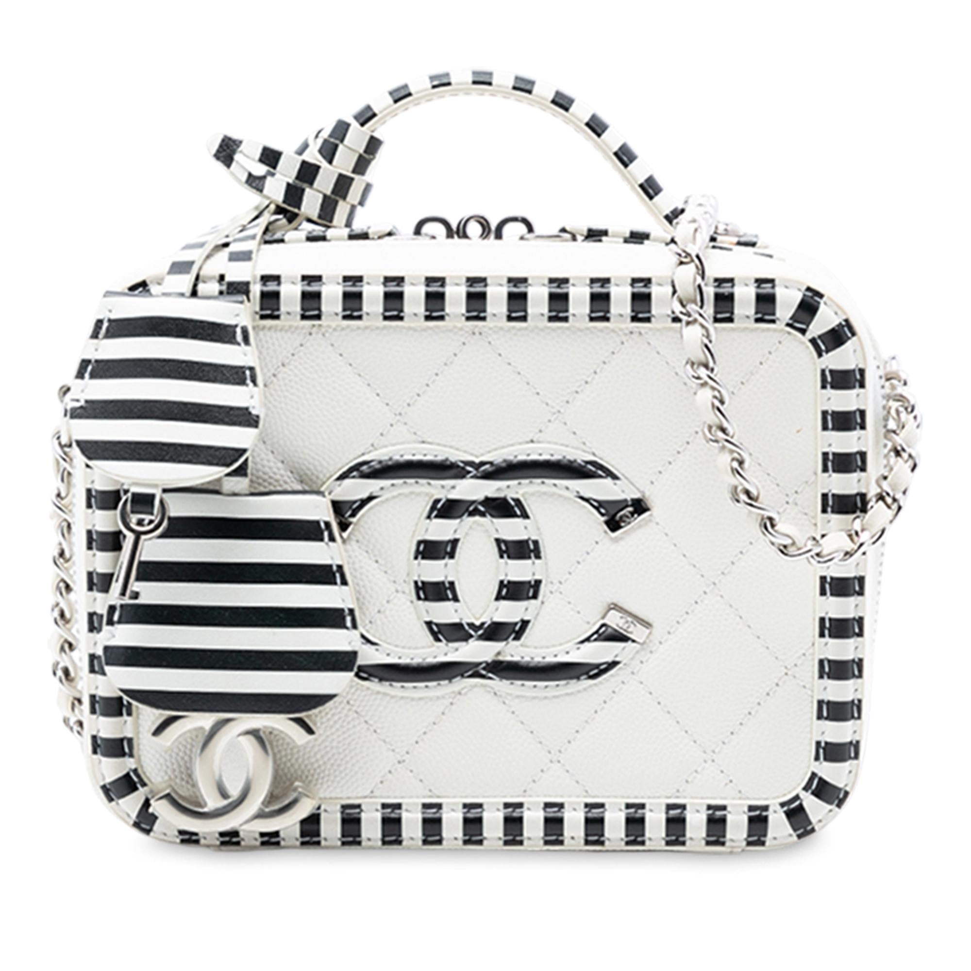 Chanel Small Caviar Striped CC Filigree Vanity Case