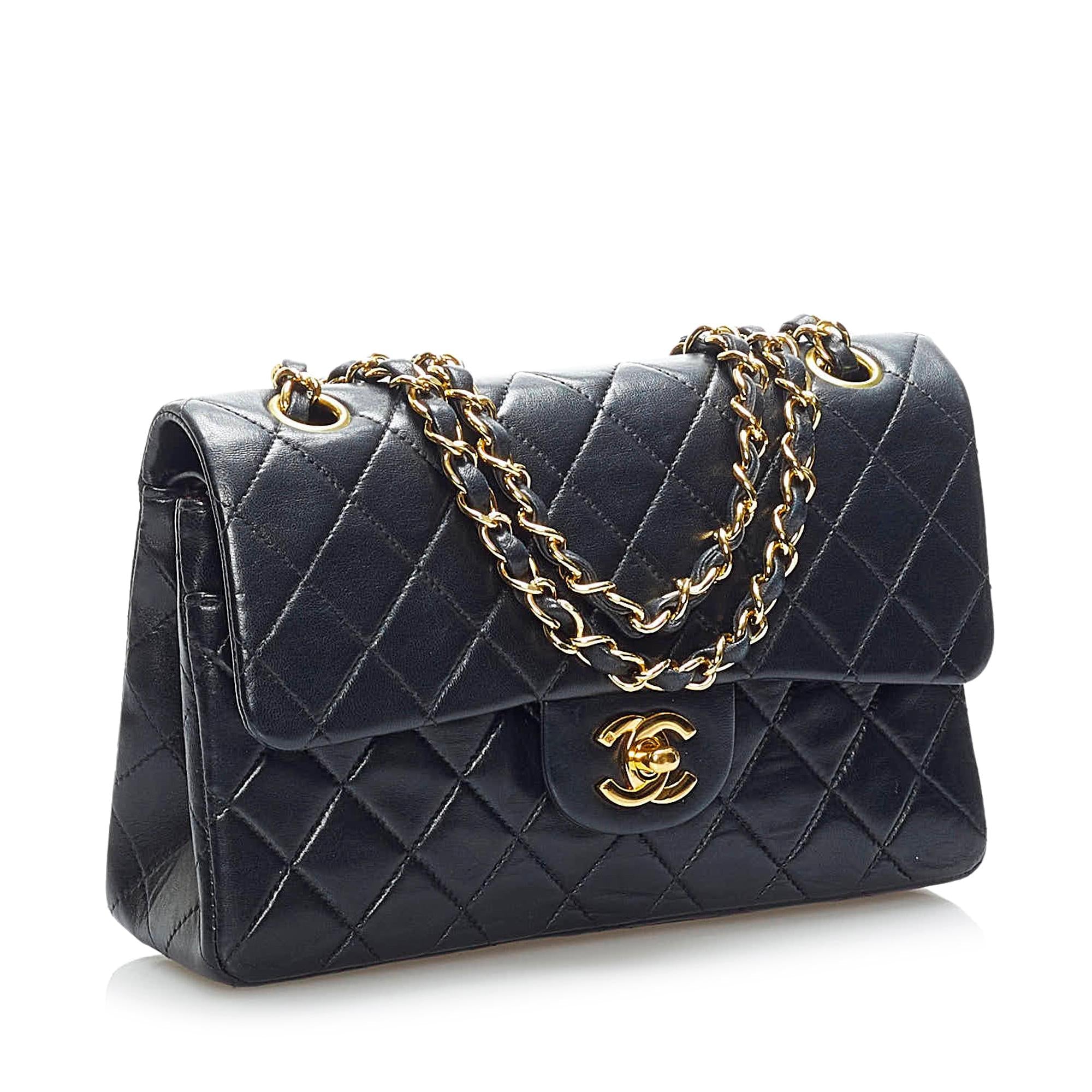 Chanel Small Classic Lambskin Leather Double Flap Bag (SHG-33958)