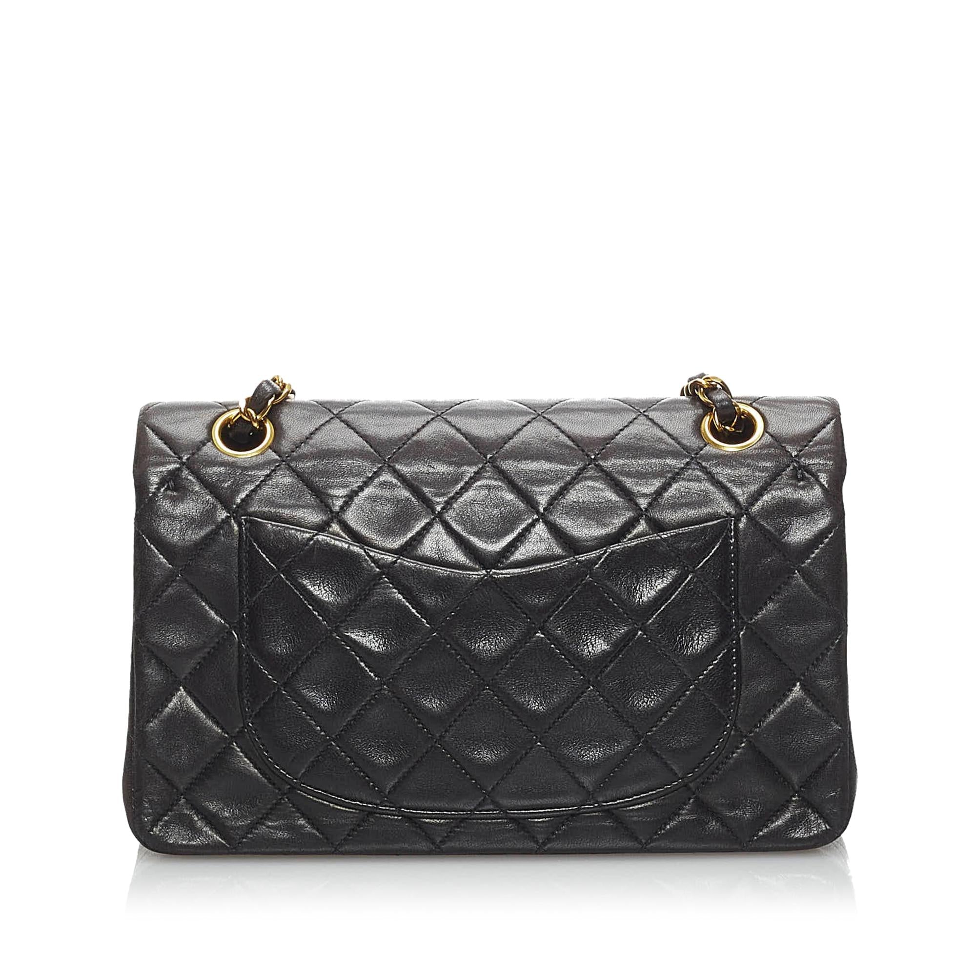 Chanel Small Classic Lambskin Leather Double Flap Bag (SHG-34199)