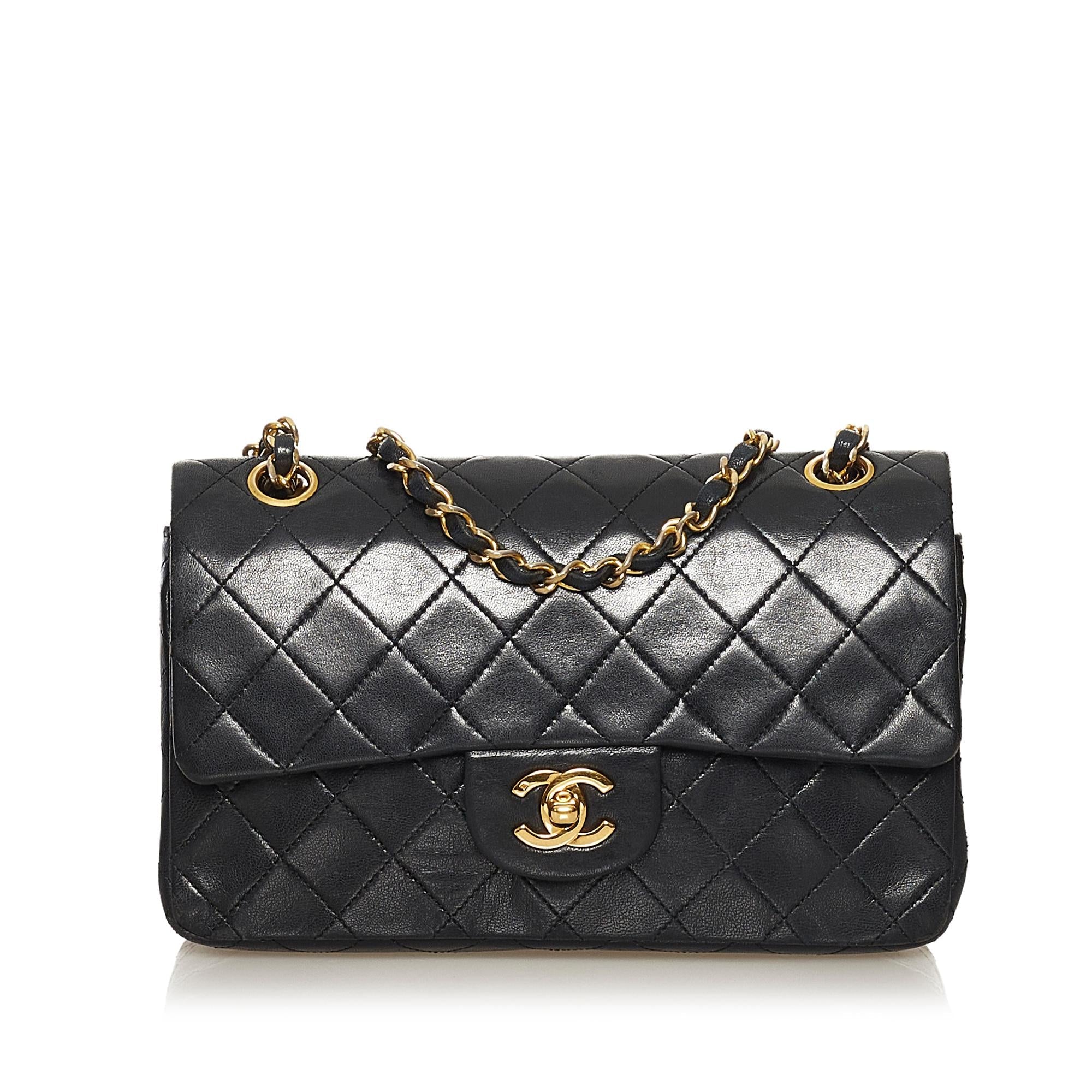 Chanel Small Classic Lambskin Leather Double Flap Bag (SHG-34538)