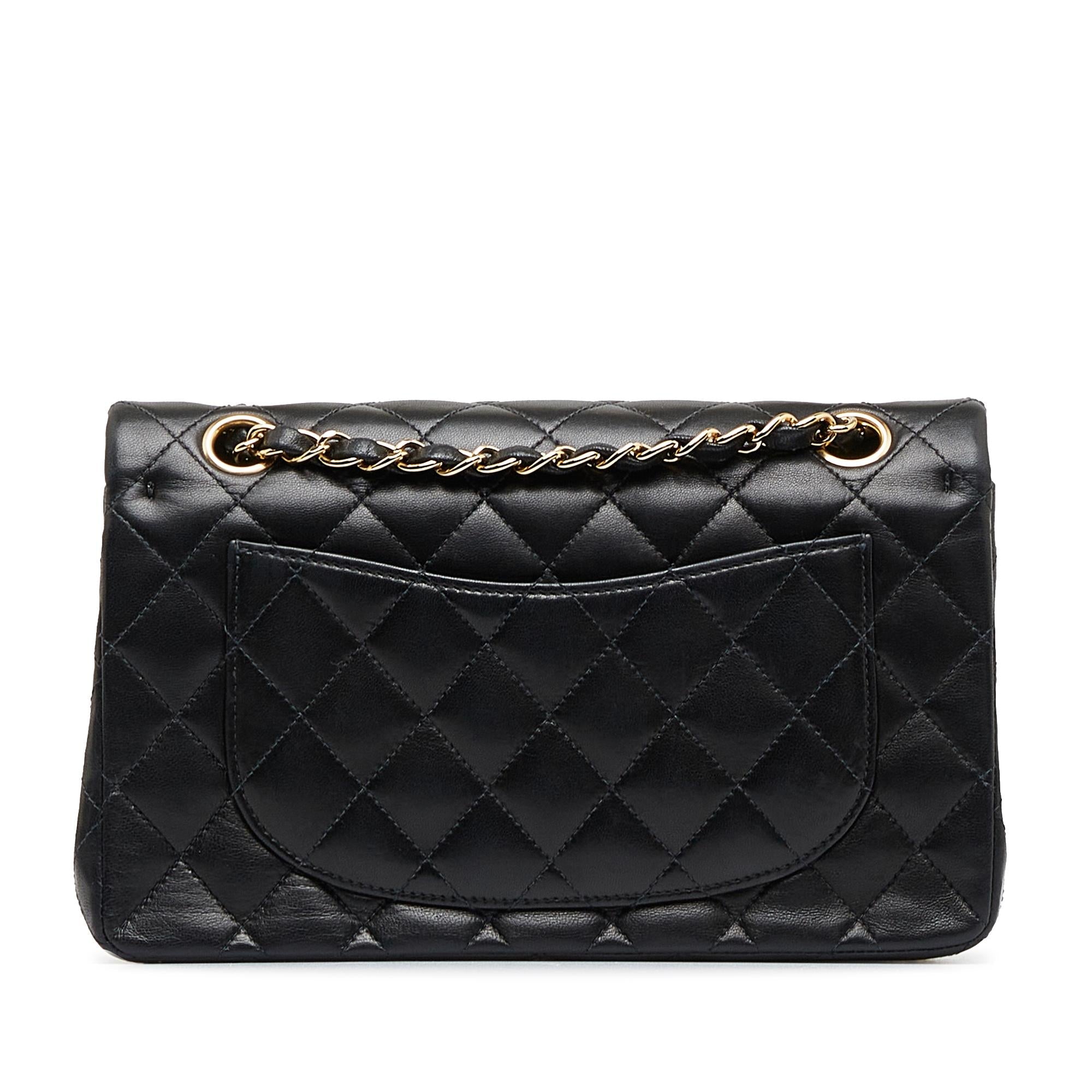Chanel Small Classic Lambskin Leather Double Flap Bag (SHG-acYIYl)