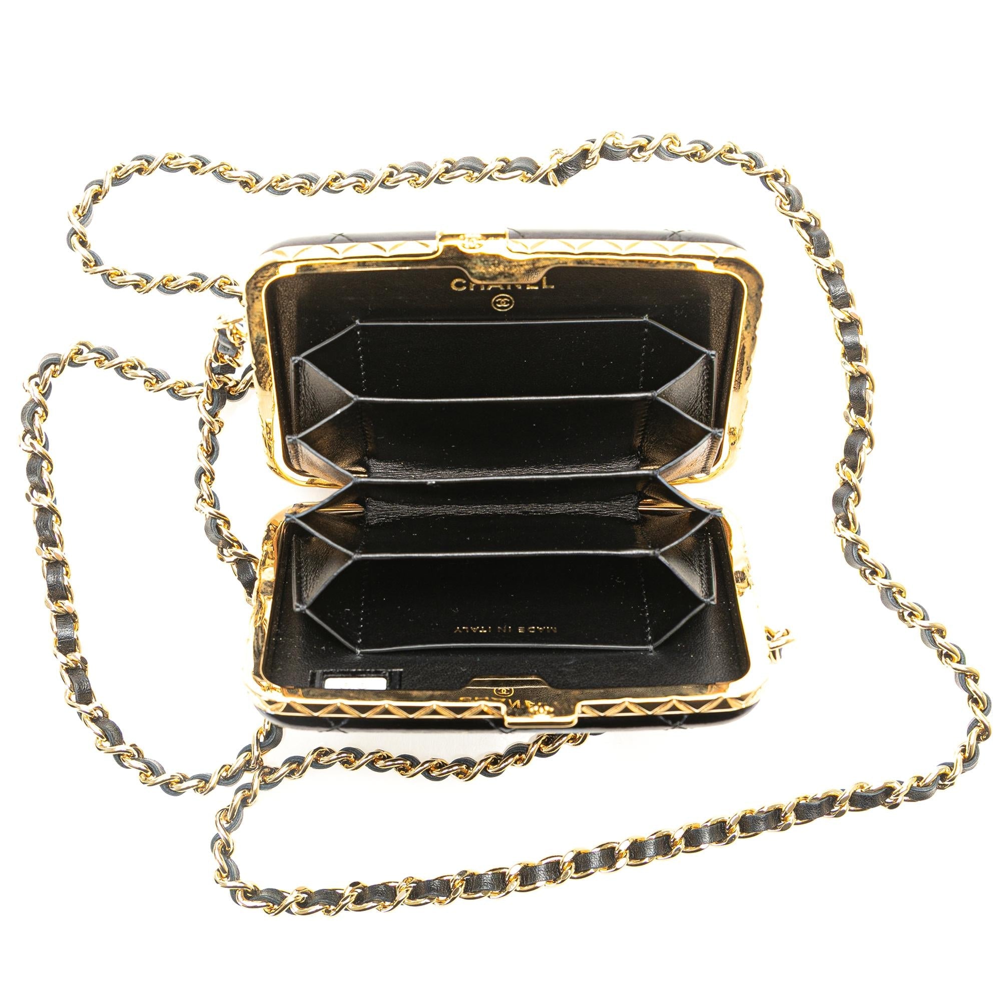 Chanel Small Glazed Goatskin Box With Chain