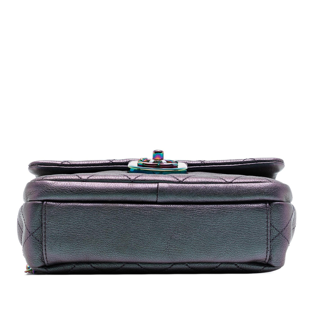 Chanel Small Iridescent Goatskin Rainbow Hardware Double Carry Waist Chain Flap