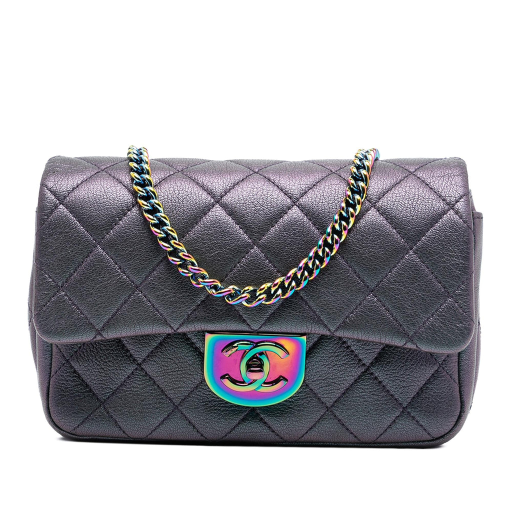 Chanel Small Iridescent Goatskin Rainbow Hardware Double Carry Waist Chain Flap
