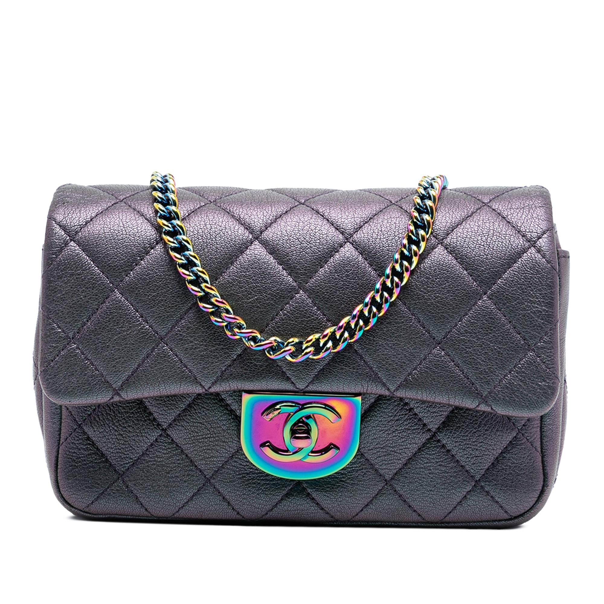 Chanel Small Iridescent Goatskin Rainbow Hardware Double Carry Waist Chain Flap