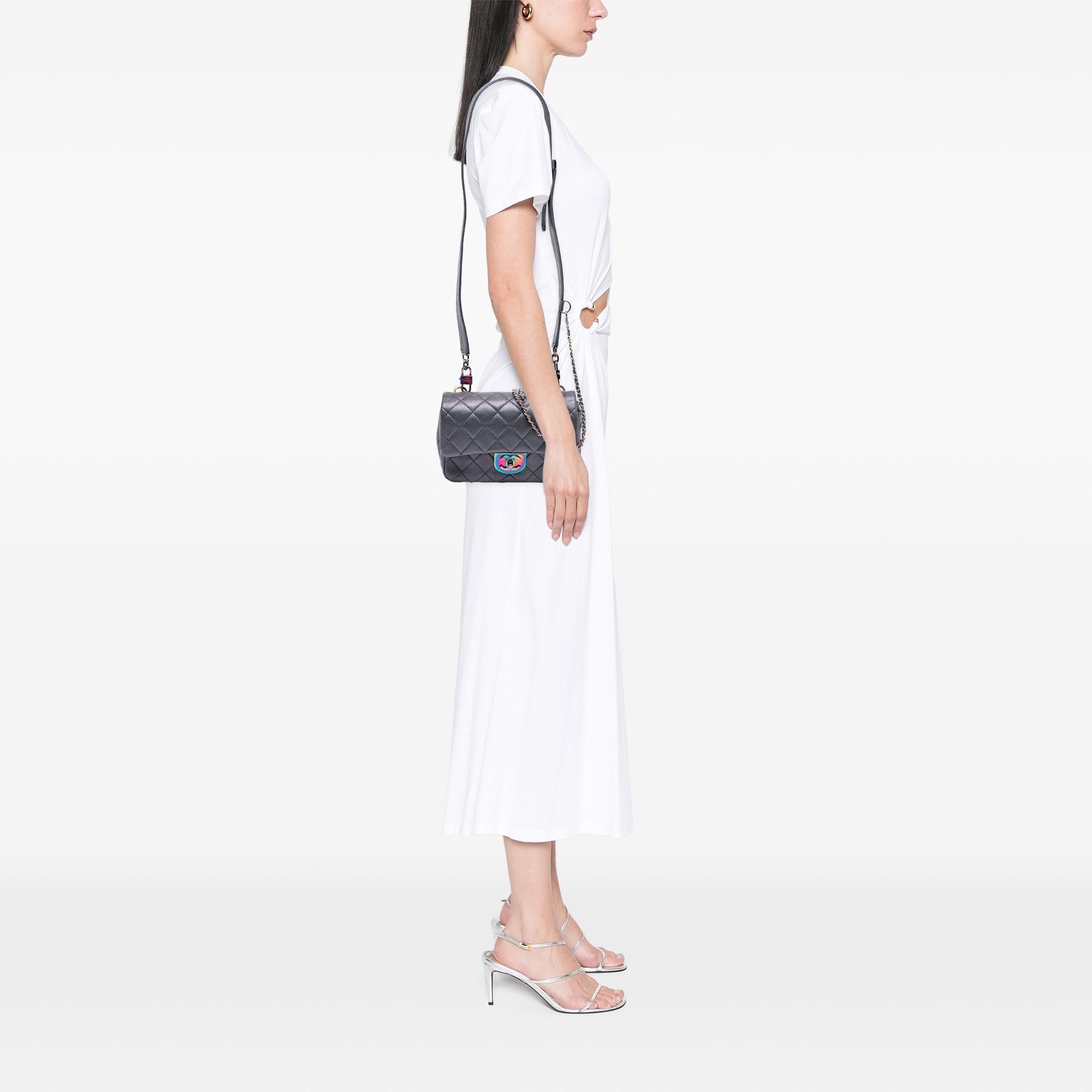 Chanel Small Iridescent Goatskin Rainbow Hardware Double Carry Waist Chain Flap