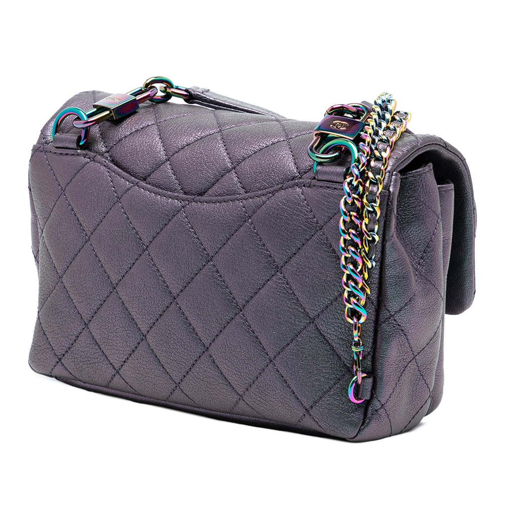 Chanel Small Iridescent Goatskin Rainbow Hardware Double Carry Waist Chain Flap